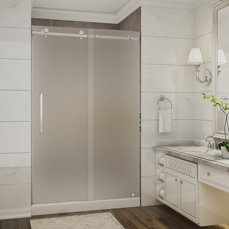 Porte de douche coulissante simple sans cadre de H 77,5 po Moselle, Droite, Acier inoxydable