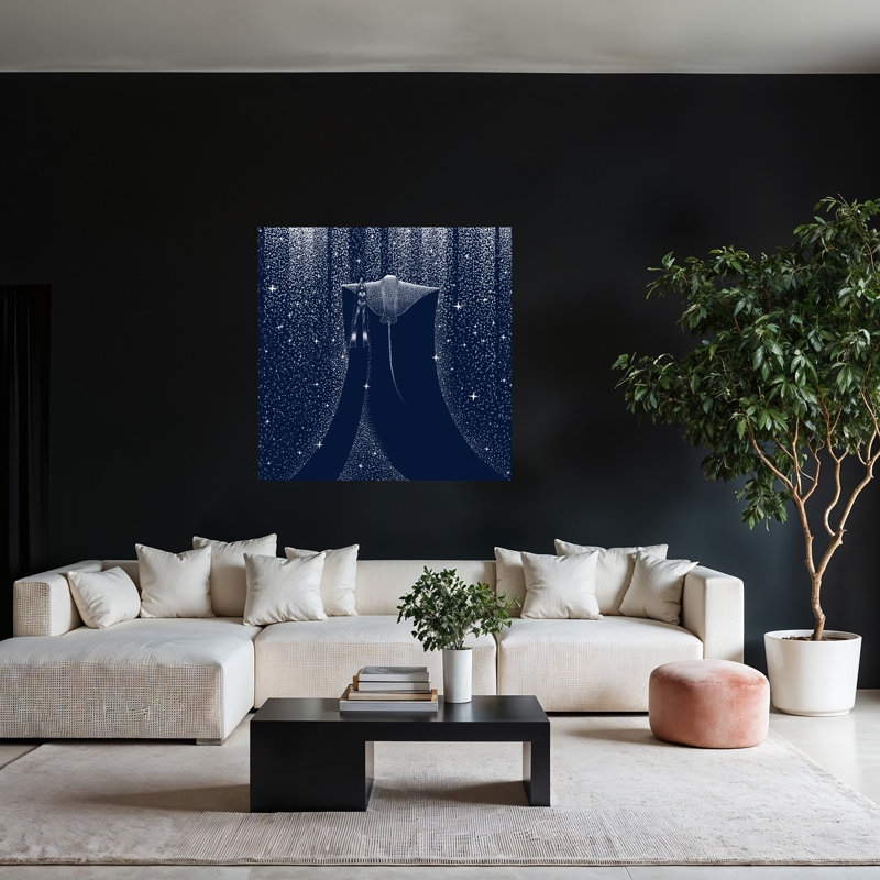 Plongeur sous un océan étoilé, paisible, surréaliste, abstrait, raie, requin, paysage marin, affiche murale