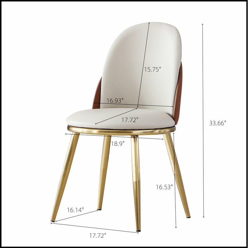 Ensemble de 2 chaises de salle à manger modernes en cuir de polyuréthane, pieds en métal doré pour un siège élégant et confortable dans la cuisine ou la salle à manger