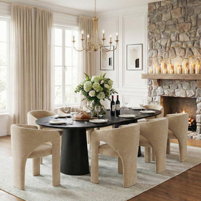 47"–83" Extendable Oval Dining Table Set with Upholstered Chairs