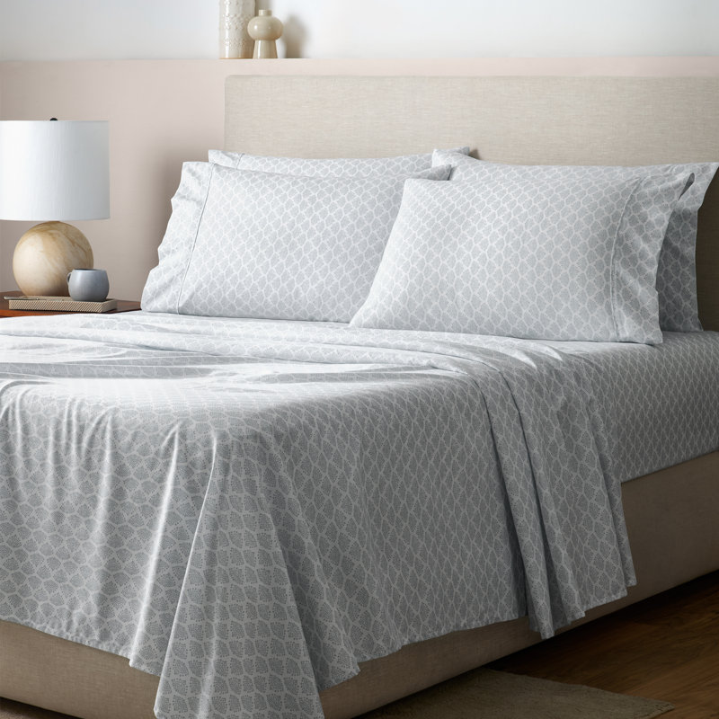 GAIAM Microfiber Cooling Wrinkle-Resistant Sheet Set, Dotted Fan Print Gray, Twin Sheet Set with 2 Pillowcases