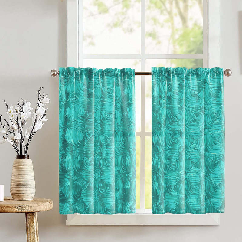 Rideau de café l 27 po Floral Tailored, Turquoise