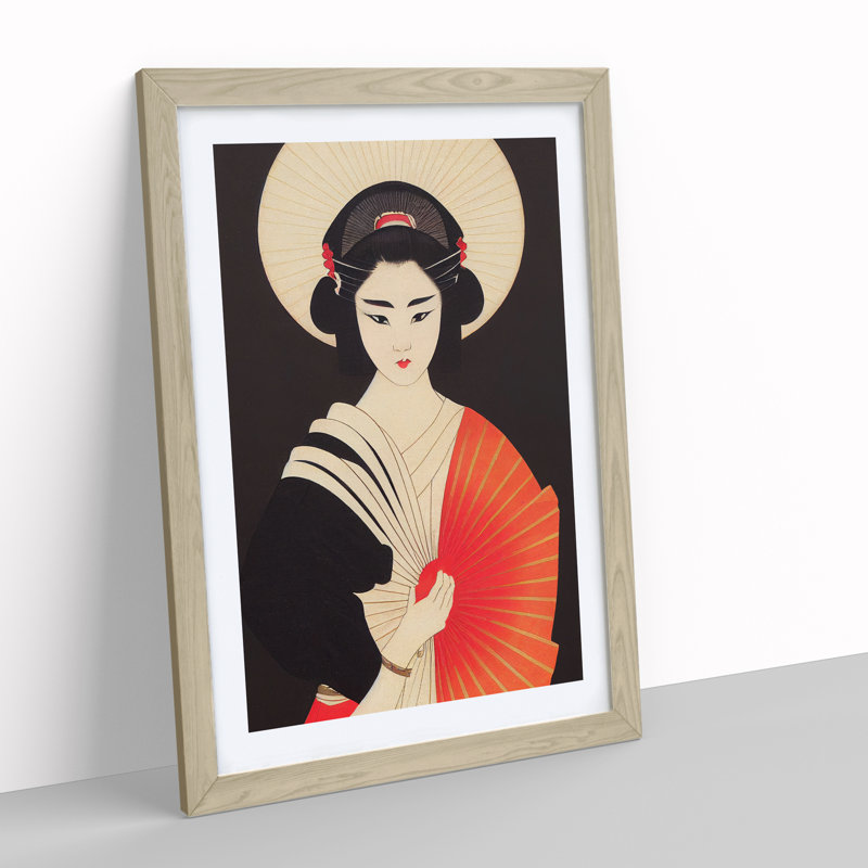 Sculptured Geisha 1 Piece Single Picture Frame Painting, 46cm H x 34cm W x 2cm D, Oak