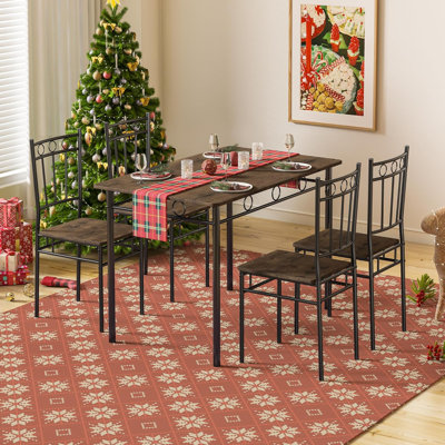 Dining Table Set For 4, 5-Piece Kitchen Table And Chairs, Rectangular Dining Room Table Set With 4 Chairs, Space-Saving Kitchen Table Set For Small Sp by 17 Stories