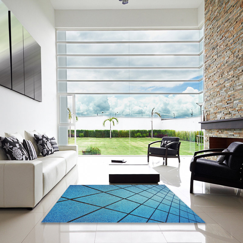 Tapis bleu/noir à motifs Curwood, Carré 3 pi