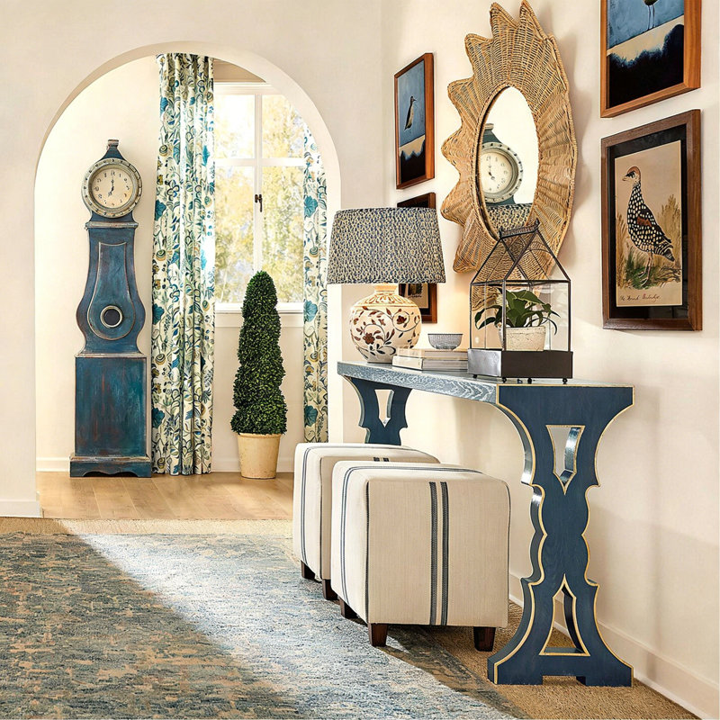 Console en bois massif American Light Luxury, 31.9" H x 39.4" W x 14.6" D, Bleu, Blue, Blue