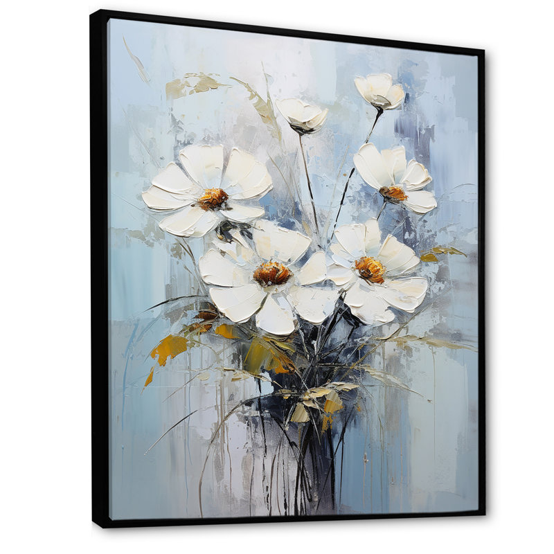 " White Daisy Bloom Bouquet Elegance ", 32" H x 16" W x 1" D, Black Floater Framed
