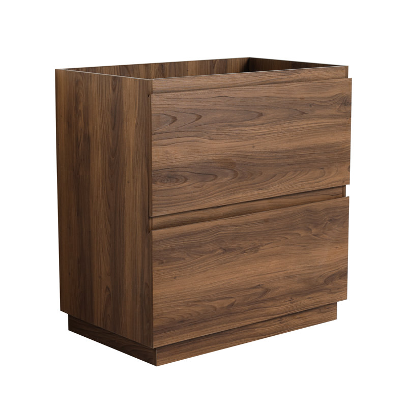 Meuble-lavabo de 30 po sans lavabo, meuble-lavabo en bois d'ingénierie moderne avec deux tiroirs, brun, lavabo compact, bois encastré, pratique et élégant