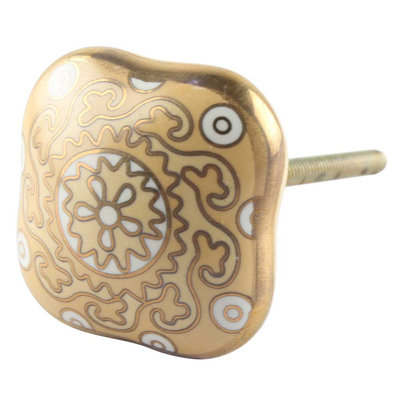 Ceramic Square 1-4/7 in. Yellow & Gold Cabinet Knob