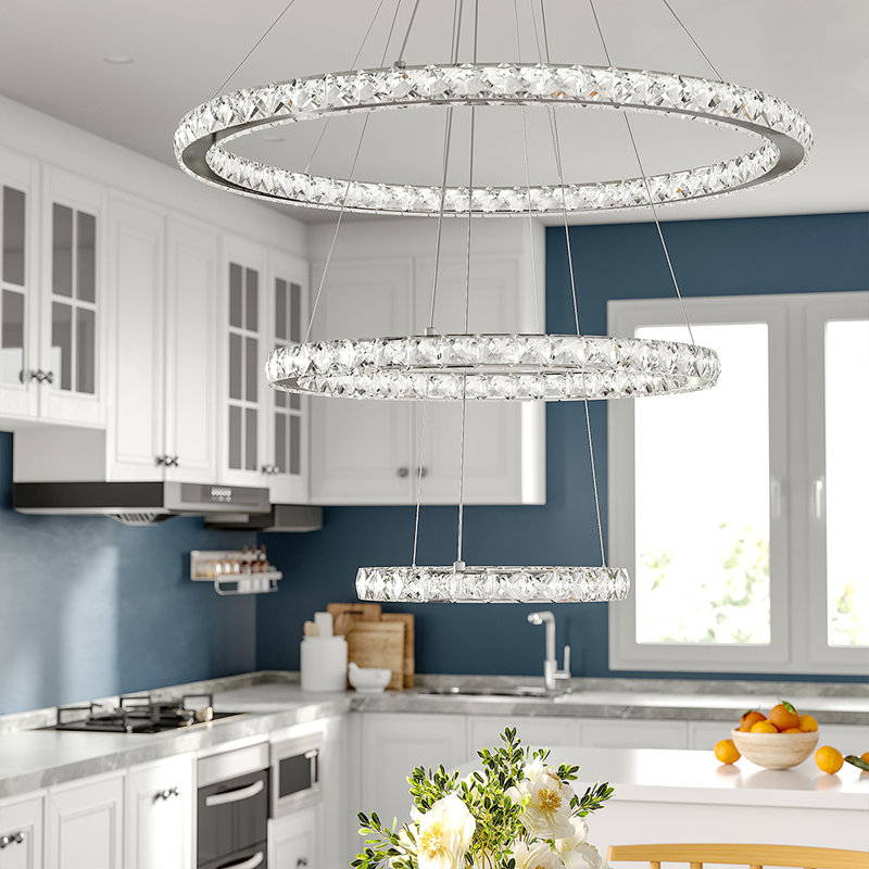 Bayviewpark 3 - Light Transparent LED Crystal Pendant, 120cm H x 70cm W x 70cm D