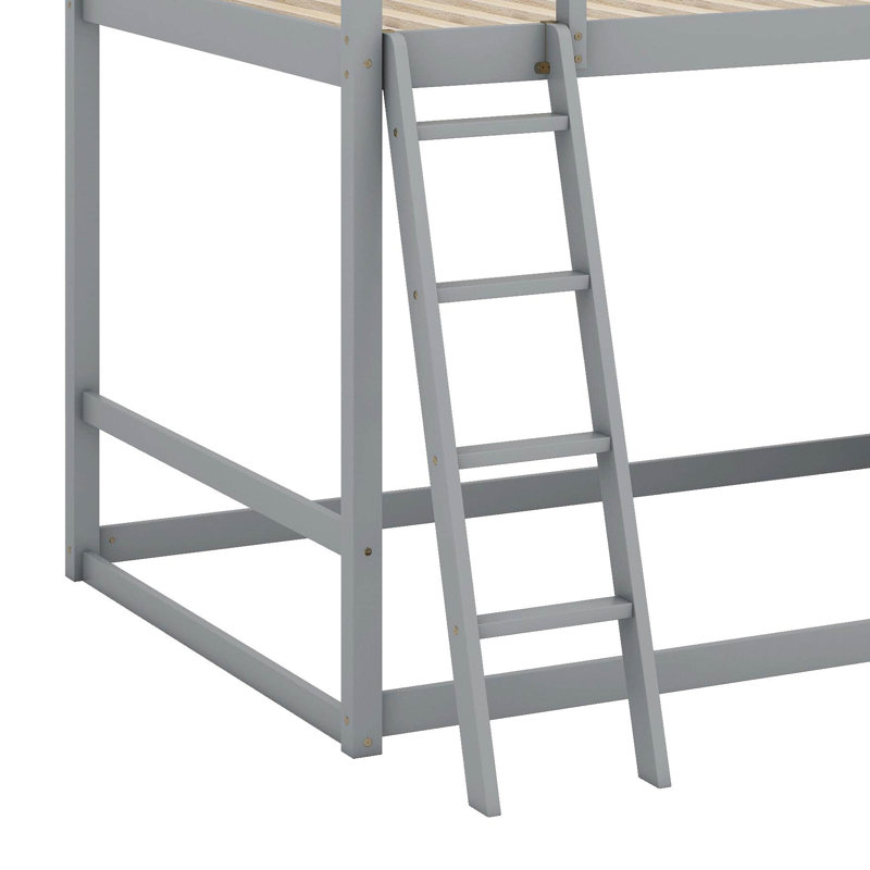 Lit superposé double sur double avec glissière et tablettes, gris
