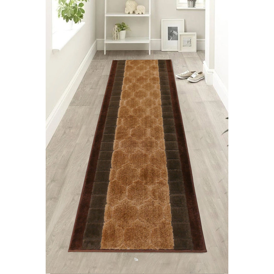 Custom Size Anti Slip Latex Back Machine Washable Medium Profile Cut Pile Abstract Trellis Volley Beige Runner Rug by Feet Purhome Rug 