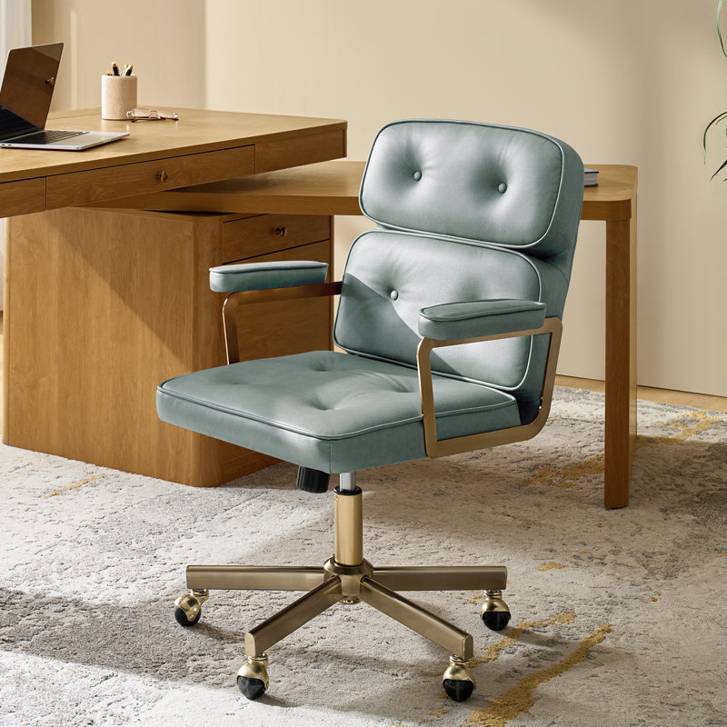 Debby 24" W Faux Leather Tilting Swivel Office Chair with Adjustable Height, Sage