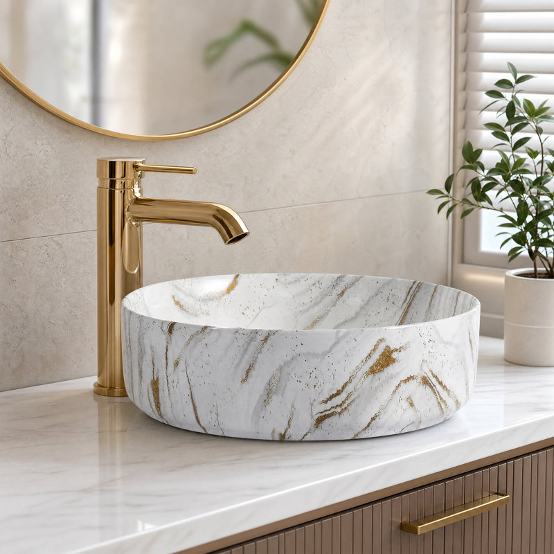 15" Ceramic Round Bathroom Sink Above Counter Bathroom Sink Art Basin