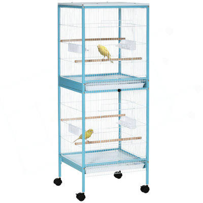 Pawhut Large Bird Cage With 1.7 Ft. Width For Wingspan, Bird Aviary Indoor With Multi-Door Design, Fit For A Canary, Finch, Conure, 55", Light Blue