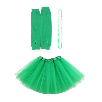 Festival decorations St. Patrick's Day Party Costume Accessories Set Tu-tu Skirt, Beaded Necklace, Green Sleeves(Adult)