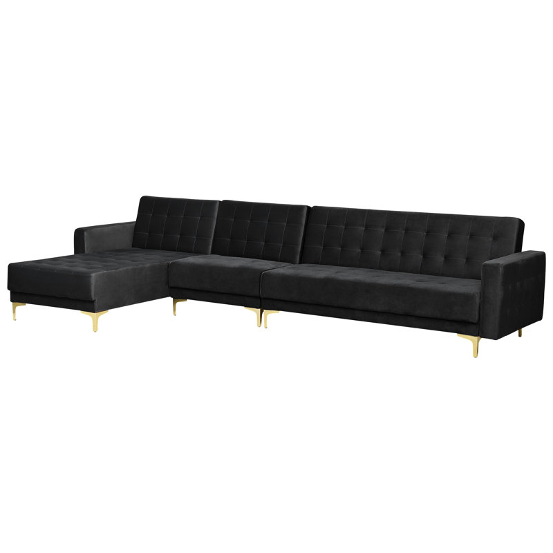 Childers 5 Seater Velvet Sofa Bed, Left Hand Facing, Black