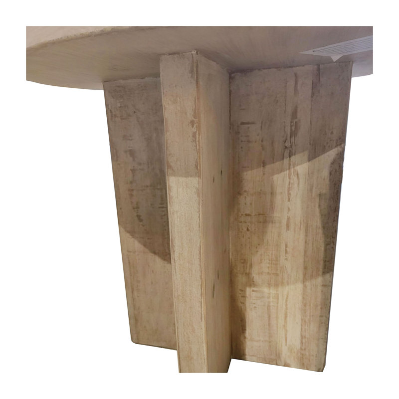 Langell 24" Round Reclaimed Pine White Wash End Table with Cross Base