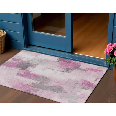 Tapis intérieur lavable abstrait 3 pi x 5 pi rose et argent