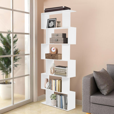 S-Shaped Bookshelf 6-Tier Floorstanding Bookshelf Modern Geometric Bookcase