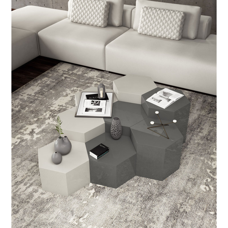 Hybale Coffee Table, 18" H x 18" L x 18" W, Glossy Dark Gull Gray