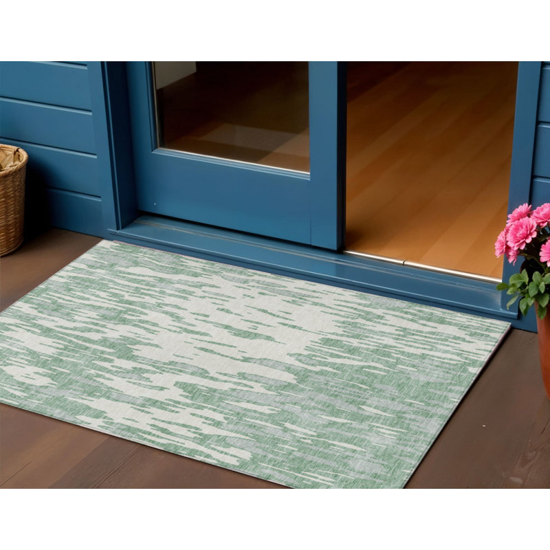 Tapis extérieur lavable abstrait ivoire 3 pi x 5 pi sauge