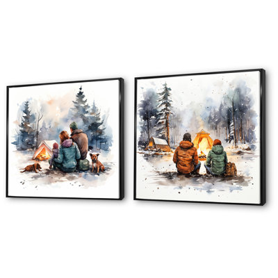 «Canadian Family Camping In Winter I», ensemble de 2 reproductions d'art sur toile