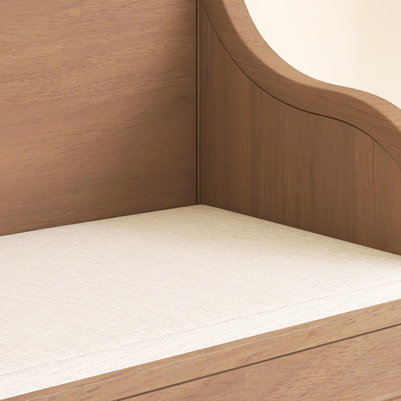 Solid Wood Storage Bench With Safety Hinge, Brown