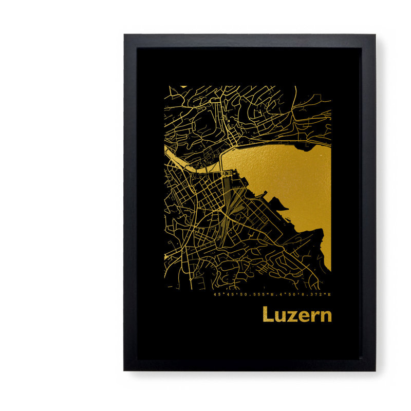 Lucerne Map - Single Picture Frame Print, 42.5cm H x 32.5cm W x 3.5cm D