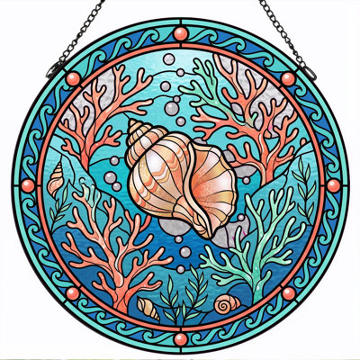Ocean Shell Stained Glass Window Panel，12"H
