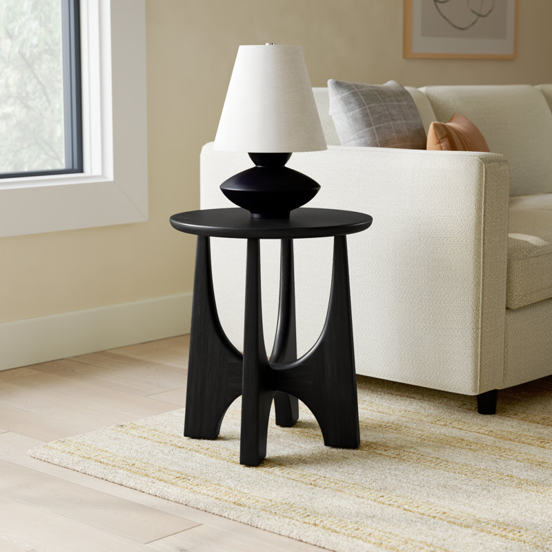 Black Round Solid and Manufactured Wood End Table