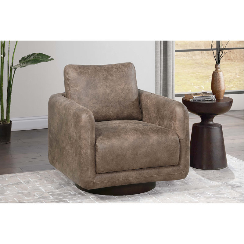 Similicuir, fauteuil pivotant, style Mid-Century moderne, taches relaxantes, base en bois transitionnelle, ressort, rembourrage en mousse, bois massif