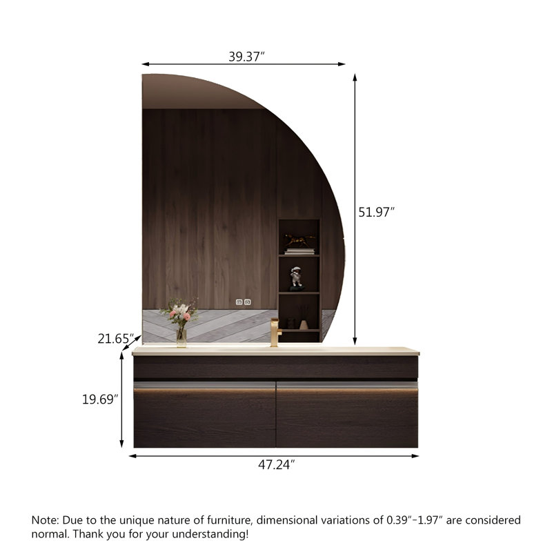 Meuble-lavabo de salle de bain mural de luxe 47,24 po avec miroir intelligent Smart, 47"