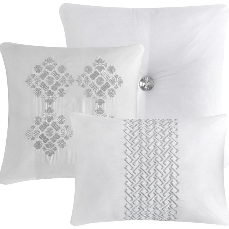 Alissar White Microfiber Queen 7-Piece Comforter Set