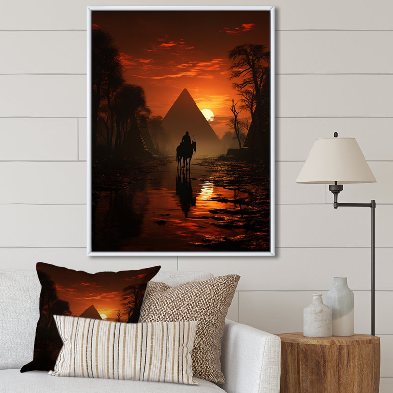 Silhouette de pyramide égyptienne encadrée sur toile, H 32 po x l 24 po x P 1 po, Cadre flottant blanc