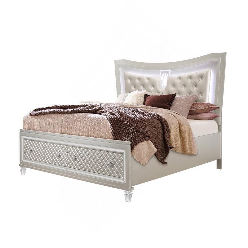 Grand lit glamour champagne avec éclairage à DEL, durable et élégant pour les chambres modernes