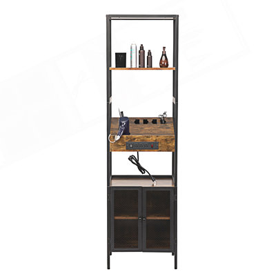 Armoire d'entrée, armoire de rangement de salon avec tablettes ouvertes et porte-sèche-cheveux