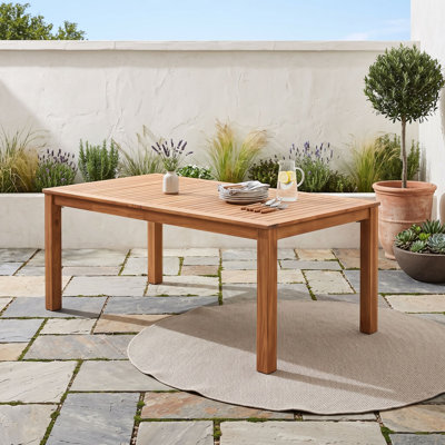 Indoor Outdoor Slatted Table with Rounded Corners, Acacia Wood Rectangular Dining Table