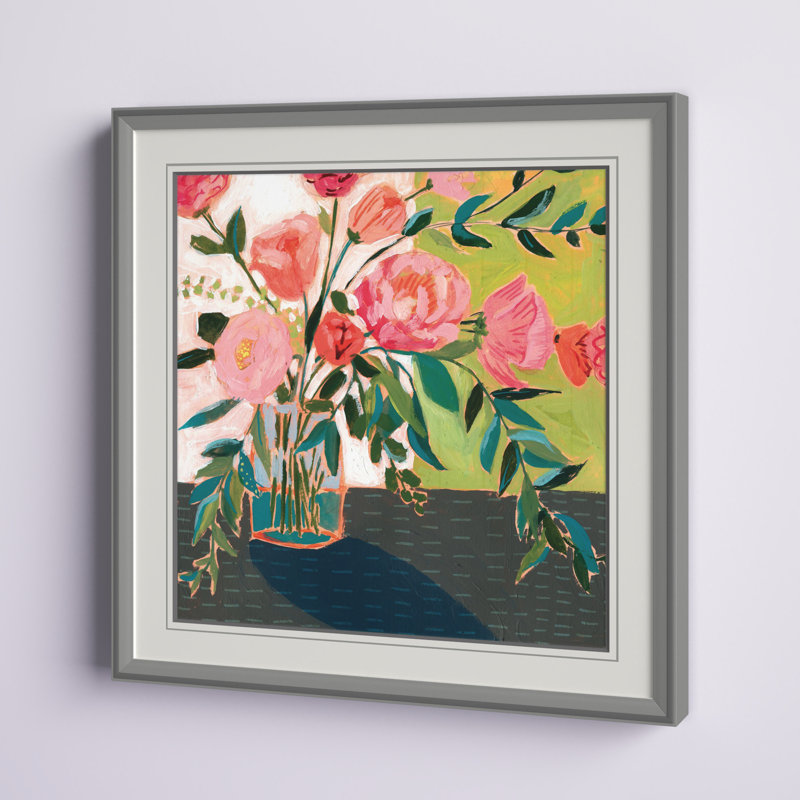 «Quirky Bouquet I», peinture, H 16 po x l 16 po x P 1,5 po, Encadrement argenté