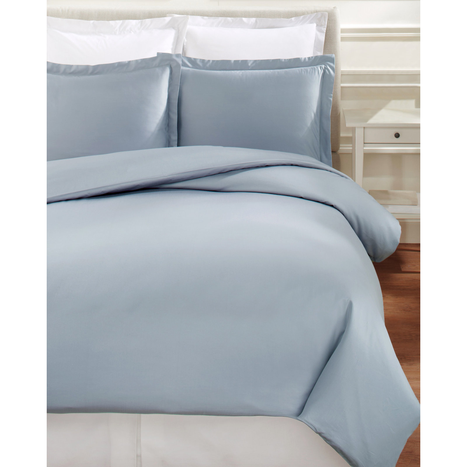 Hemstitch Cotton Duvet Cover Set, Twin, Blue