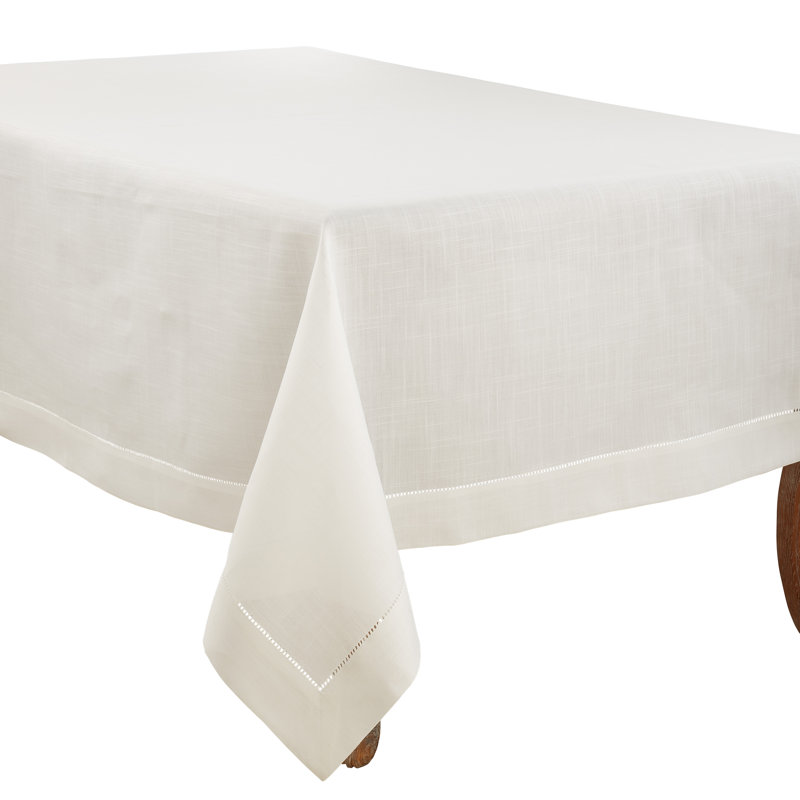 Ivory Hemstitched Border Fabric Tablecloth, 70" x 180"