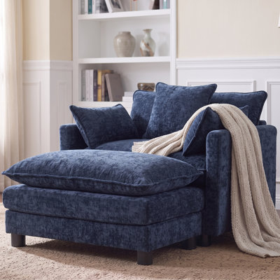 39.4" Modern Accent Chair with Ottoman, Living Room Club Chair Chenille Upholstered Armchair , Reading Chair for Bedroom
