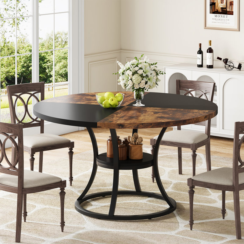 Gabin Round Dining Table 47.24'', Black, Rustic Brown/Black