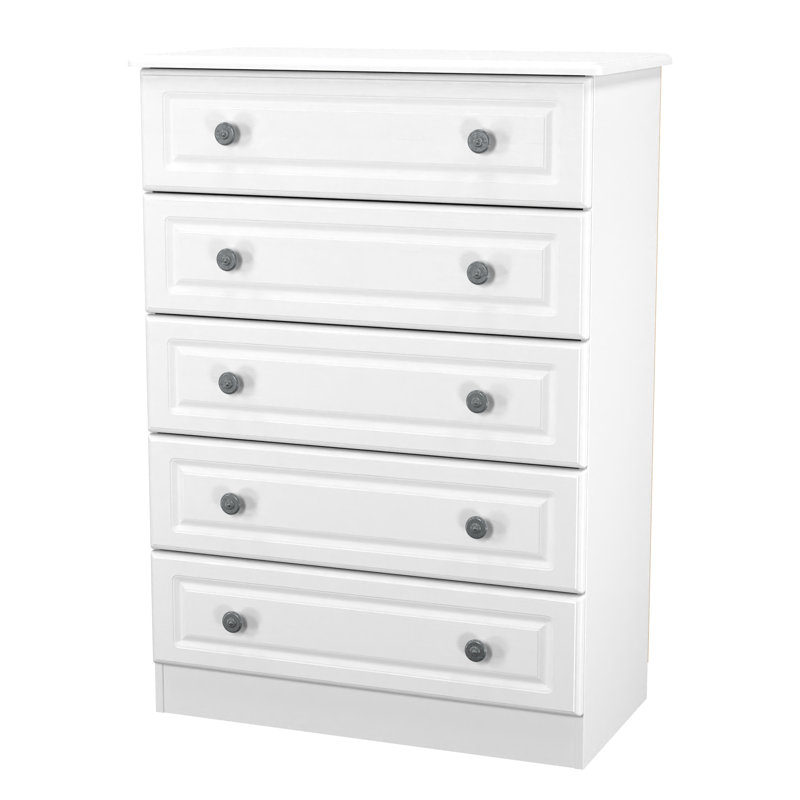 Fully Assembled Meansville 5 Drawer Chest, White