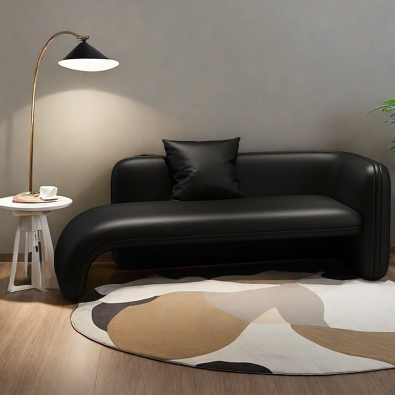 Chaise longue en cuir griffé de style minimaliste, Orienté à droite, Noir