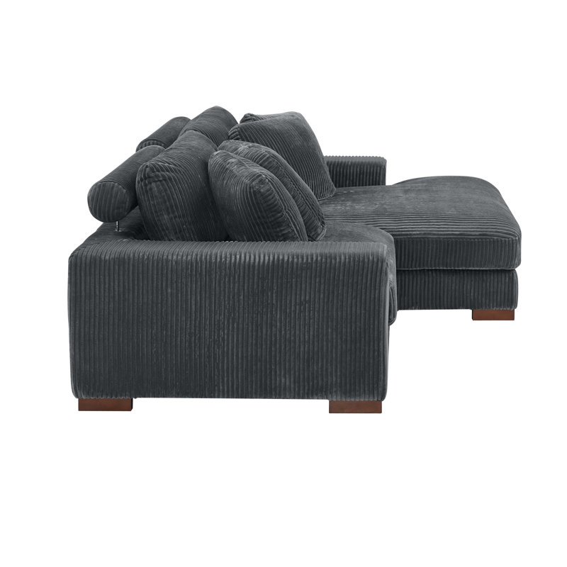Canapé et méridienne Flaubert Gwendoly, Velours côtelé gris foncé, Orienté à droite, H 33 po x l 89,5 po x P 65 po