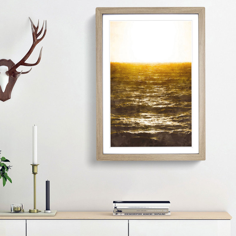 Light over the Ocean - Picture Frame Graphic Art Print, 63cm H x 45cm W x 2cm D, Oak Framed