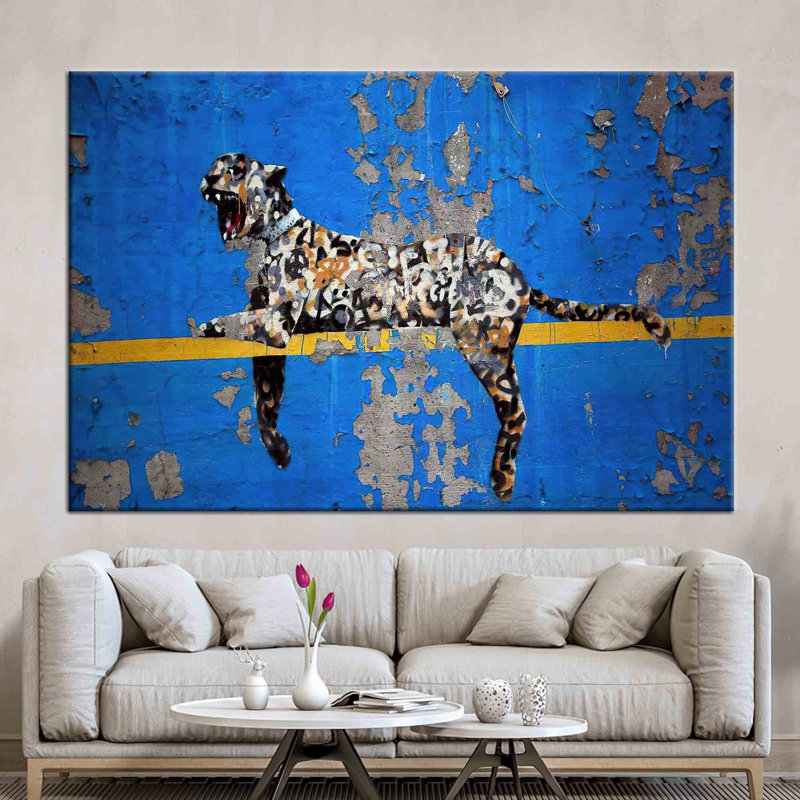 Art mural léopard d'inspiration urbaine dans un style abstrait Street Art sur toile de coton pour une décoration intérieure contemporaine