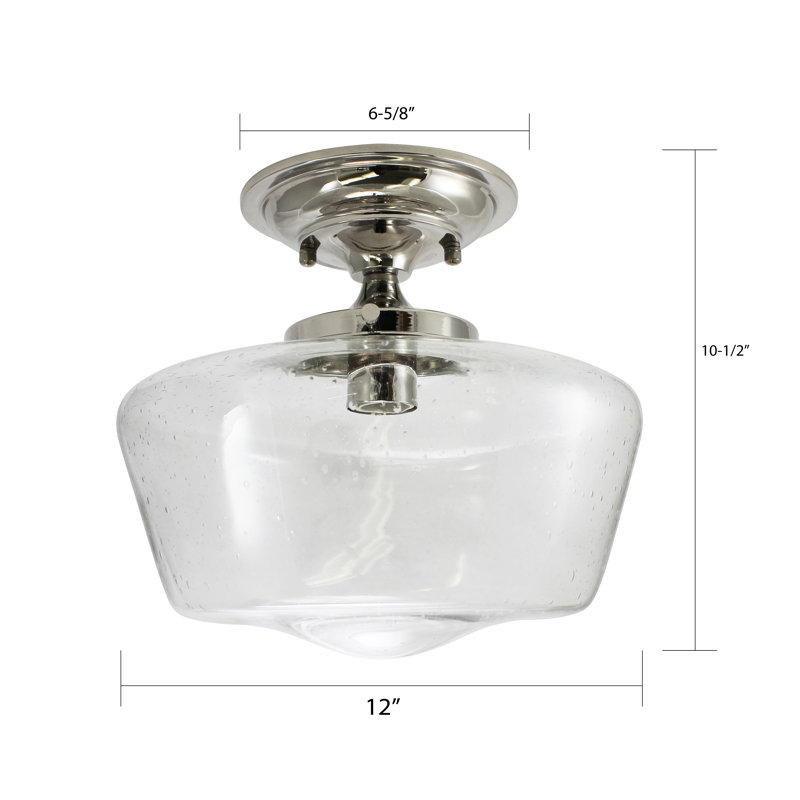 Plafonnier semi-encastré 1 lumière 12 po Ricarda, Nickel poli, Verre puceux transparent