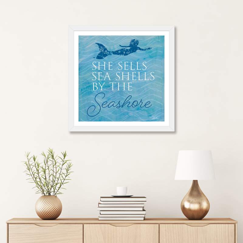 «She Sells Seashells» par Kate Sherrill - impression d'art graphique, Papier encadré blanc, H 24 po x l 24 po x p 1 po, Blanc